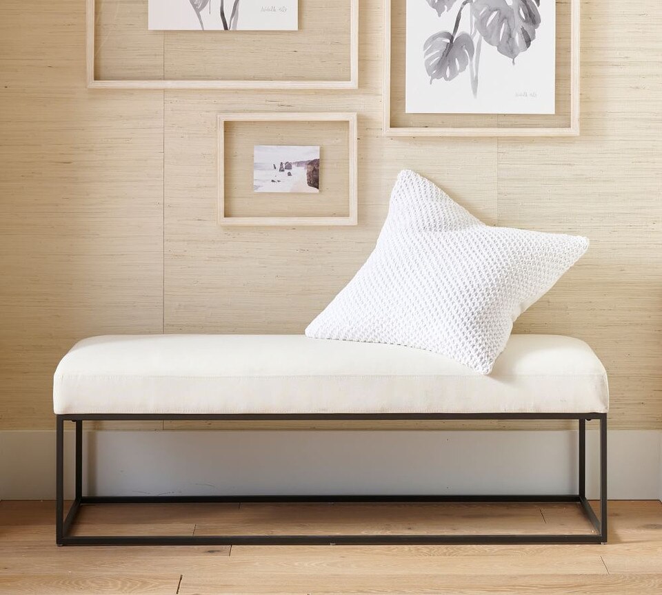 Millie Upholstered Bench, Park Weave Ivory, Bronze Pottery Barn Australia